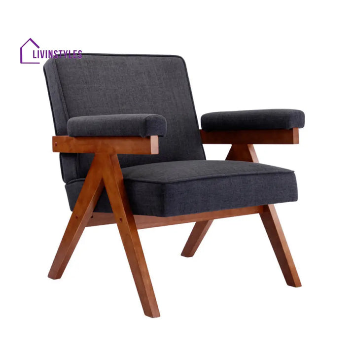 Miraya Solid Wood and Fabric Arm Chair | Living Room Chair | Lounge Chair