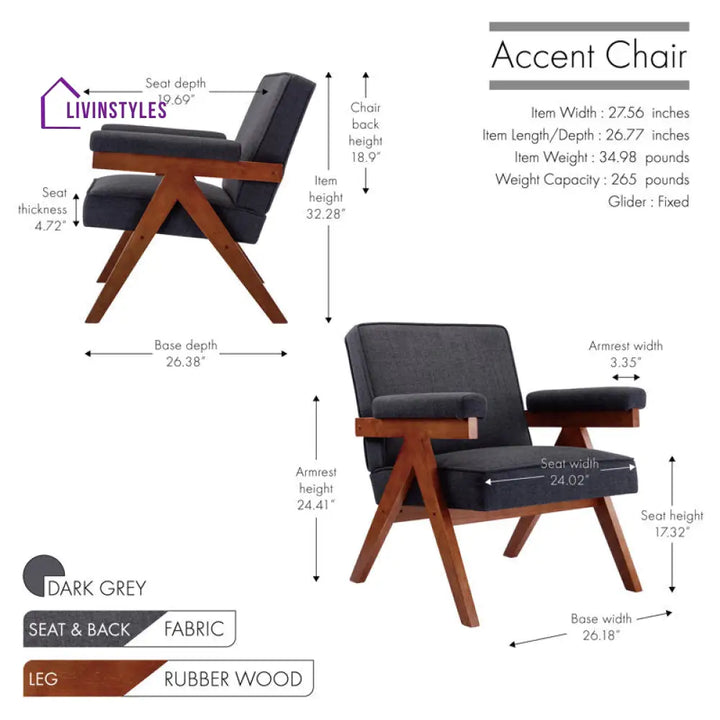 Miraya Solid Wood and Fabric Arm Chair | Living Room Chair | Lounge Chair