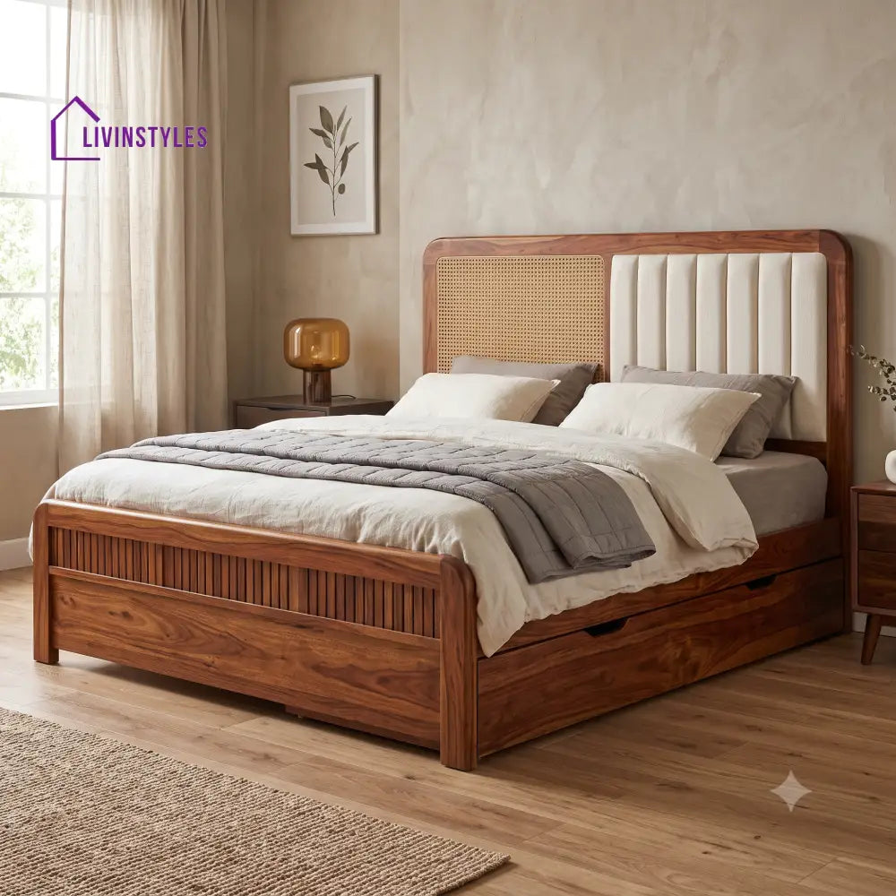 Mireille Premium Wooden Bed with Drawer Storage | King Size Bed & Queen Size Bed Online