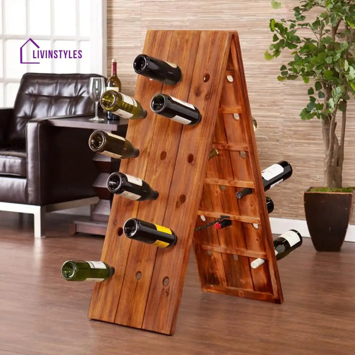 Mireya Solid Sheesham Wood Wine Rack 36 Bottles - Size: L 40 x D 70 x H 100 cms / Honey Bar