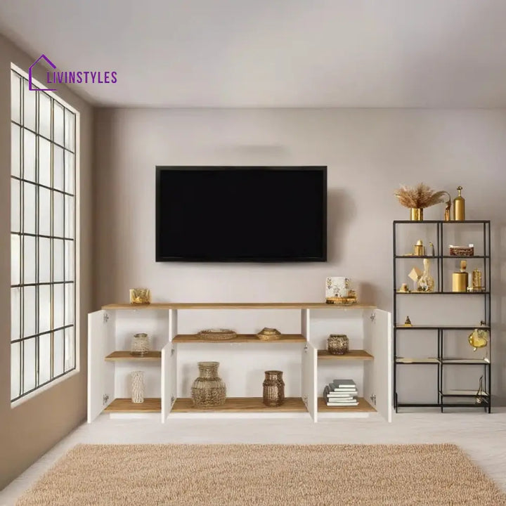 Mireya White Finish Tv Unit Stand for Living Room