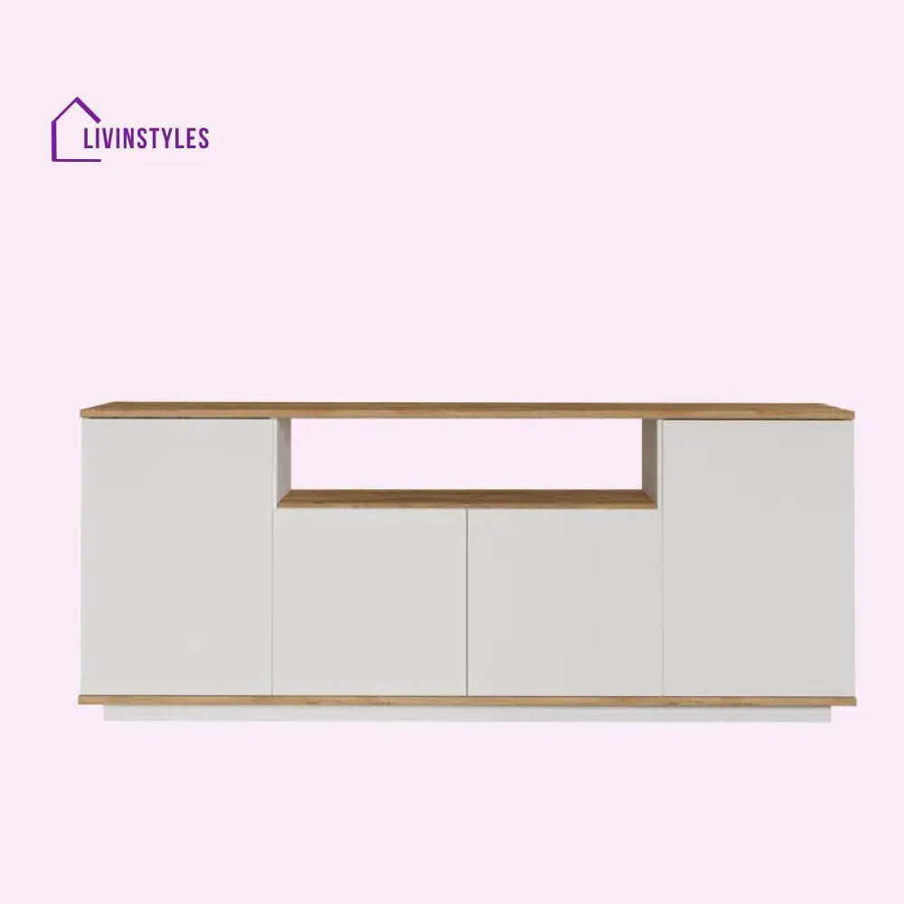 Mireya White Finish Tv Unit Stand for Living Room
