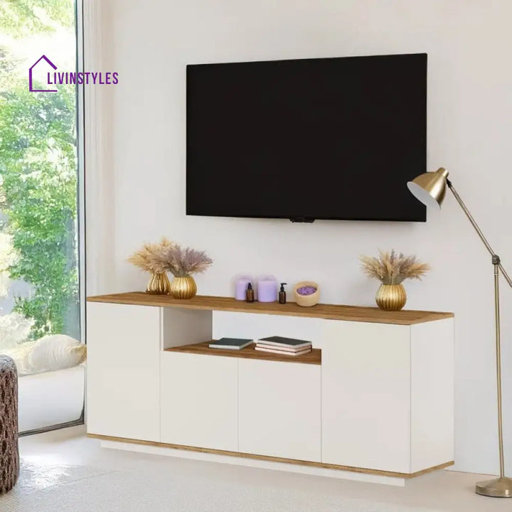 Mireya White Finish Tv Unit Stand for Living Room