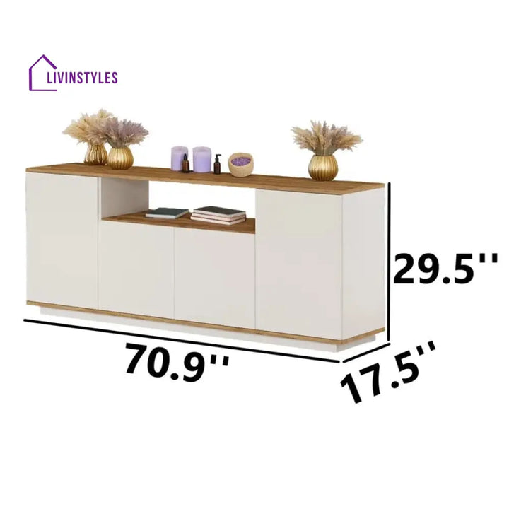Mireya White Finish Tv Unit Stand for Living Room