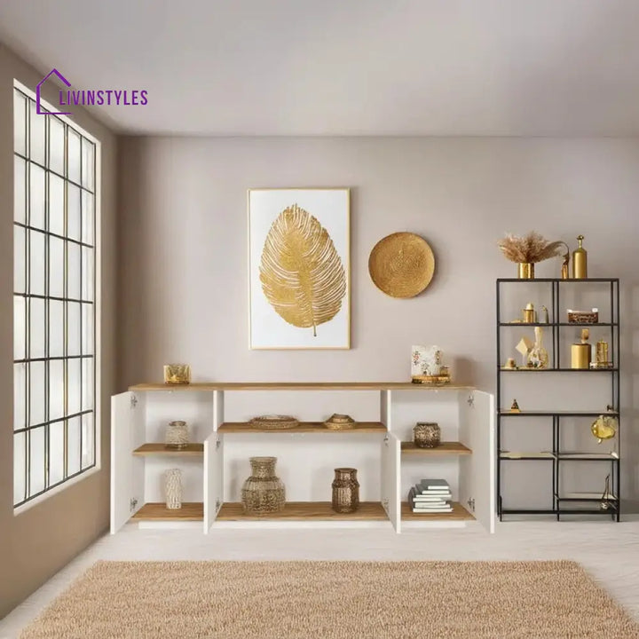 Mireya White Finish Tv Unit Stand for Living Room