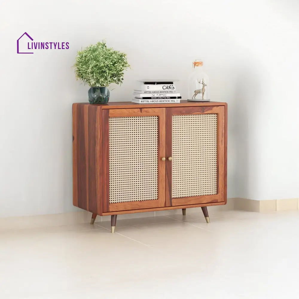 Miron Solid Wood Acacia Cane Cabinet and Sideboard (Brown Finish)