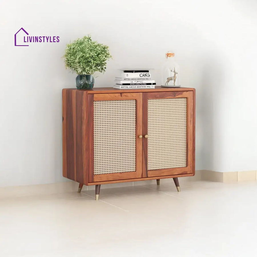 Miron Solid Wood Acacia Cane Cabinet and Sideboard (Brown Finish)