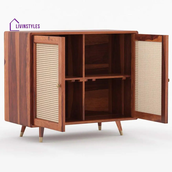 Miron Solid Wood Acacia Cane Cabinet and Sideboard (Brown Finish)