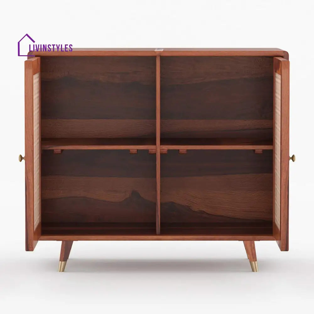 Miron Solid Wood Acacia Cane Cabinet and Sideboard (Brown Finish)