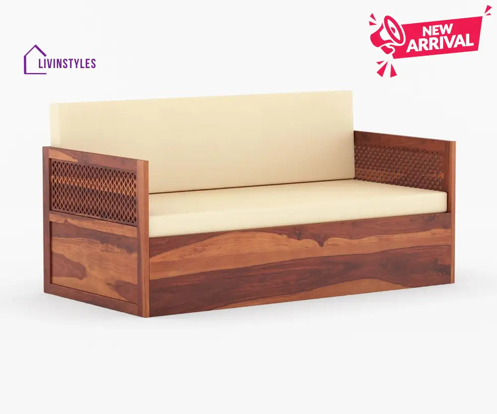 Miron Solid Wood Sheesham Diwan with Mattress | Solid Wood Sofa Come Bed (Honey Finish)