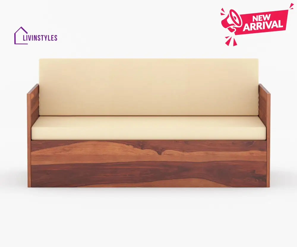 Miron Solid Wood Sheesham Diwan with Mattress | Solid Wood Sofa Come Bed (Honey Finish)