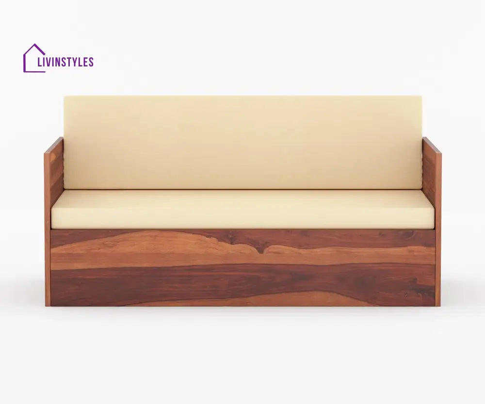 Miron Solid Wood Sheesham Diwan with Mattress | Solid Wood Sofa Come Bed (Honey Finish)
