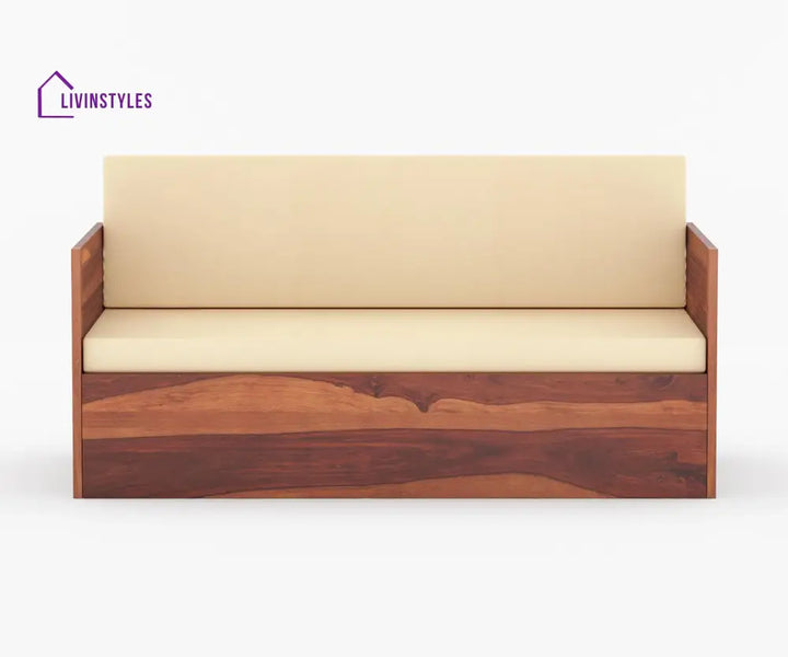 Miron Solid Wood Sheesham Diwan with Mattress | Solid Wood Sofa Come Bed (Honey Finish)