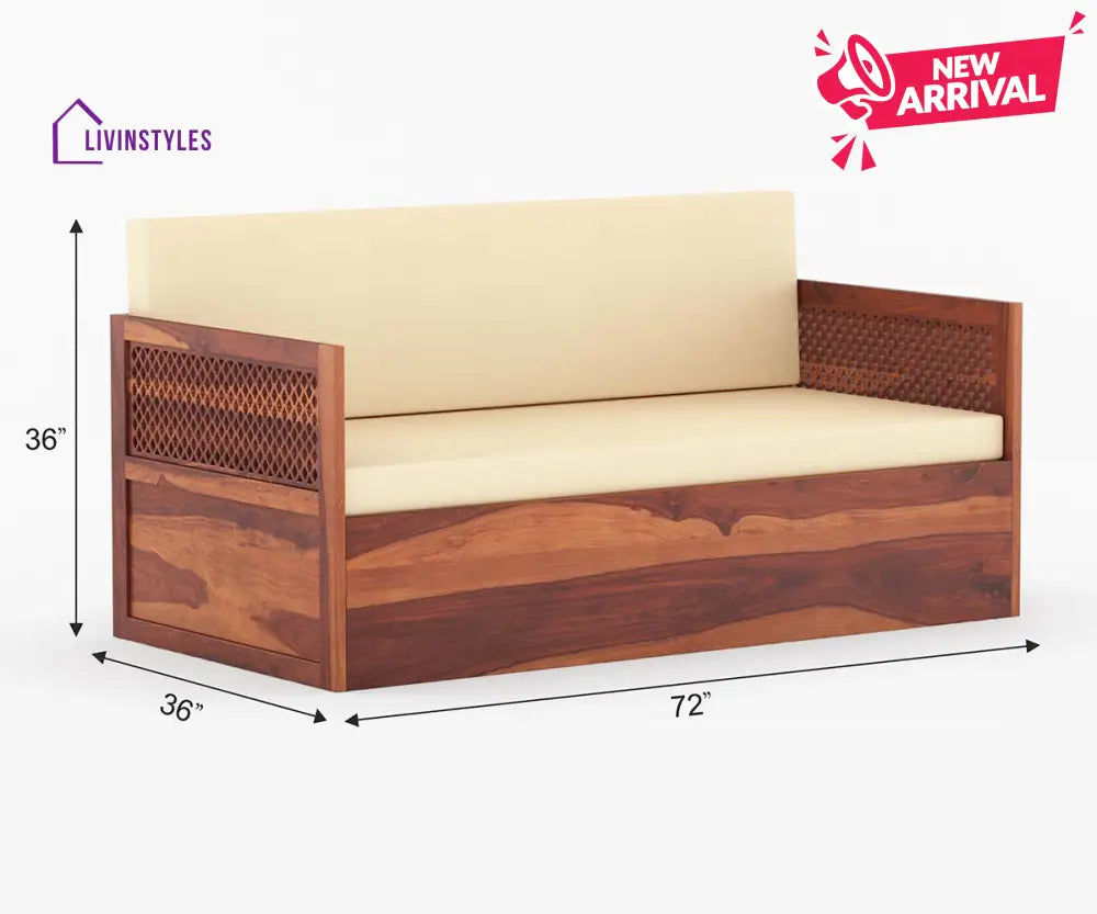 Miron Solid Wood Sheesham Diwan with Mattress | Solid Wood Sofa Come Bed (Honey Finish)