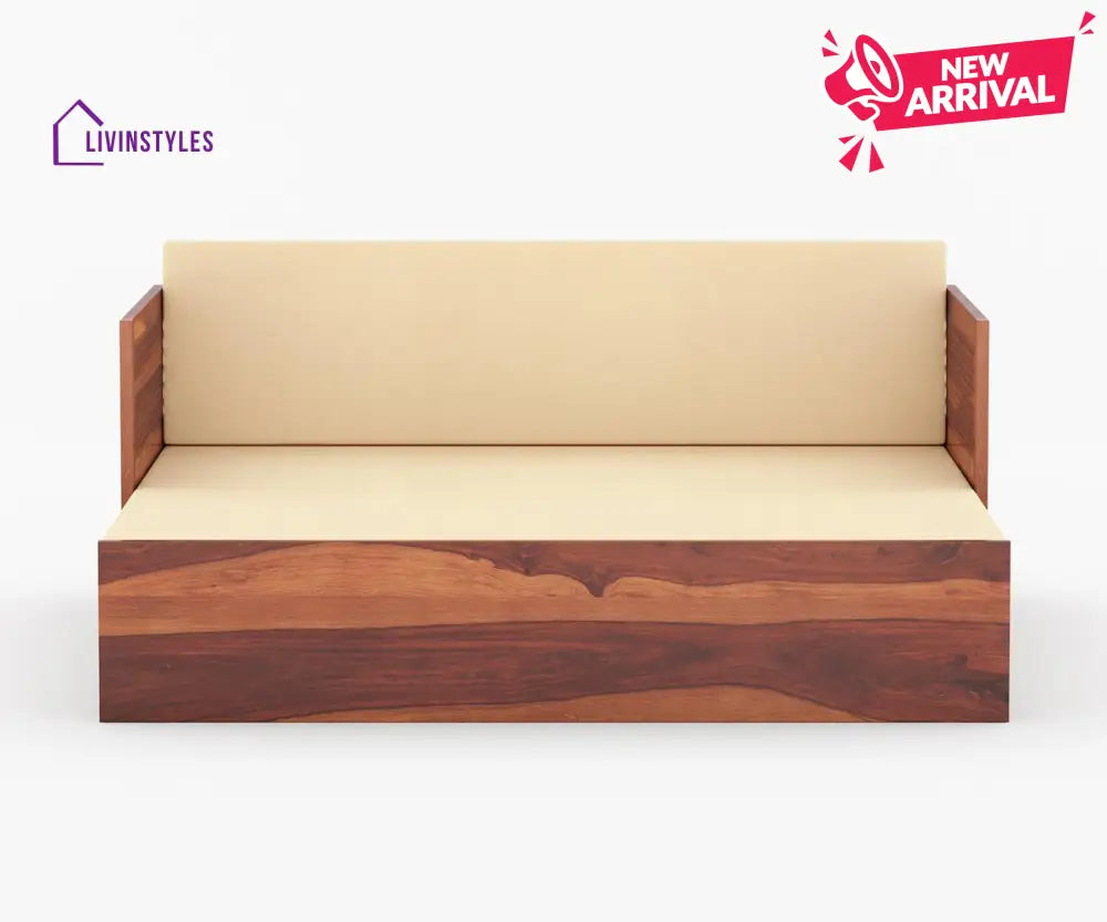 Miron Solid Wood Sheesham Diwan with Mattress | Solid Wood Sofa Come Bed (Honey Finish)