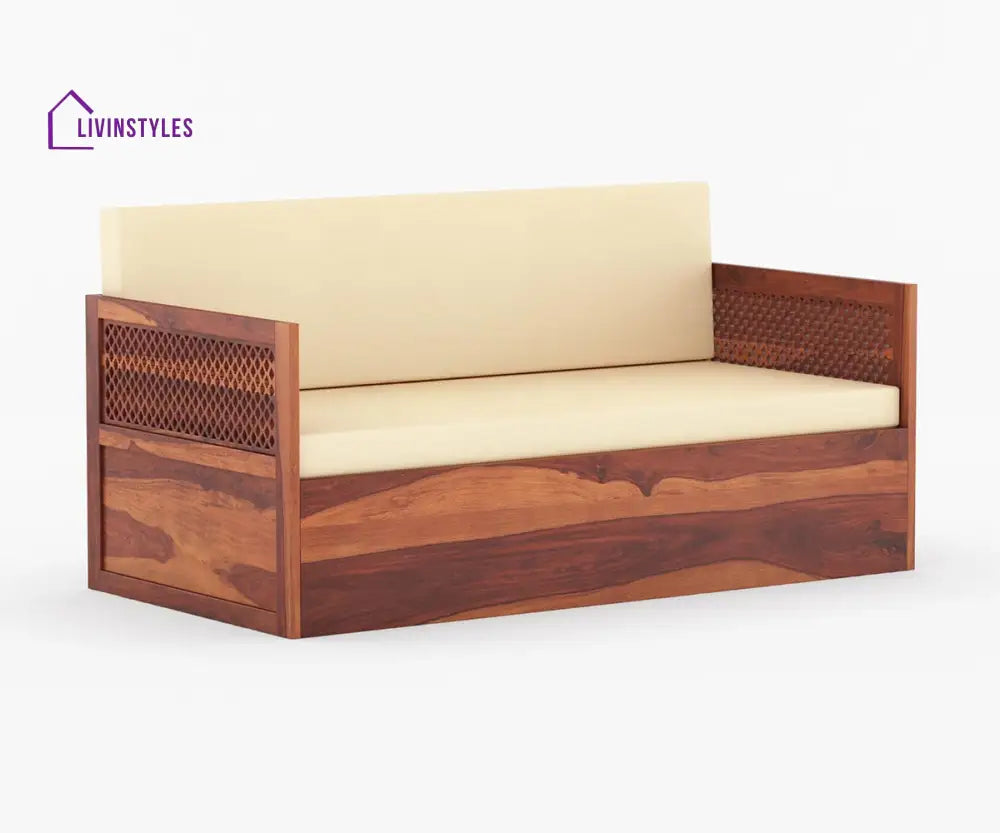 Miron Solid Wood Sheesham Diwan with Mattress | Solid Wood Sofa Come Bed (Honey Finish)