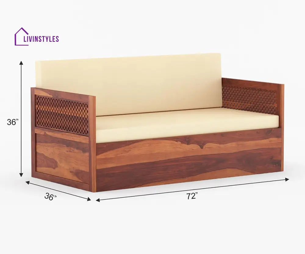 Miron Solid Wood Sheesham Diwan with Mattress | Solid Wood Sofa Come Bed (Honey Finish)