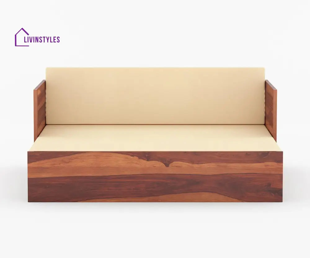 Miron Solid Wood Sheesham Diwan with Mattress | Solid Wood Sofa Come Bed (Honey Finish)