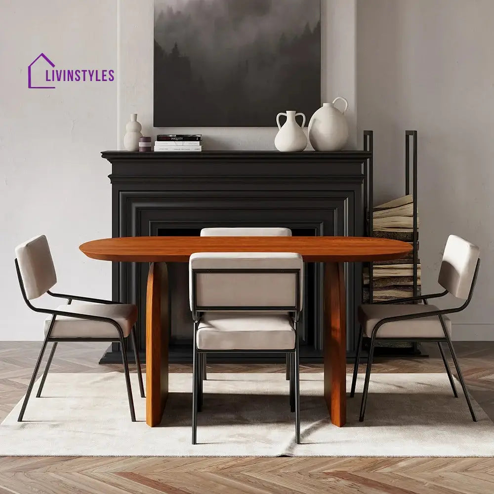 Miroslav Solid Sheesham Wood 4 Seater Dining Table Set | Designer Dining Table with Metal Legs Dining Chairs