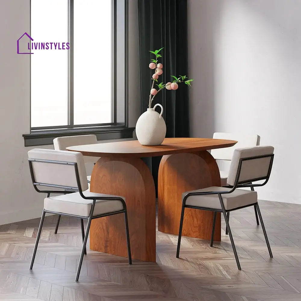 Miroslav Solid Sheesham Wood 4 Seater Dining Table Set | Designer Dining Table with Metal Legs Dining Chairs