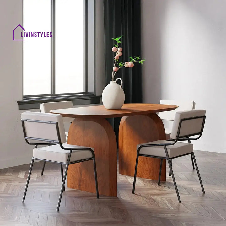 Miroslav Solid Sheesham Wood 4 Seater Dining Table Set | Designer Dining Table with Metal Legs Dining Chairs