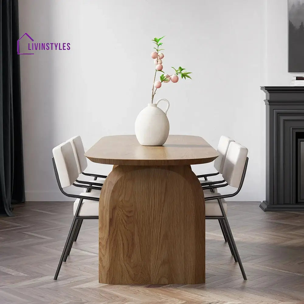 Miroslav Solid Sheesham Wood 6 Seater Dining Table Set | Designer Dining Table with Metal Legs Dining Chairs