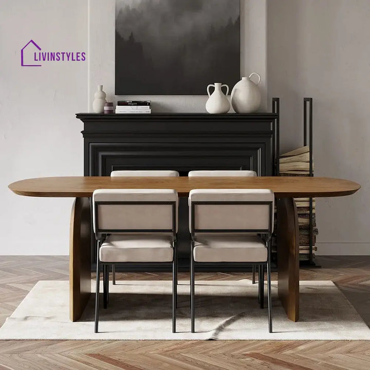 Miroslav Solid Sheesham Wood 6 Seater Dining Table Set | Designer Dining Table with Metal Legs Dining Chairs