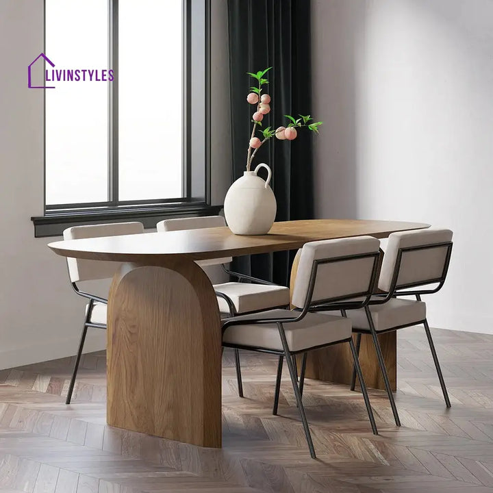 Miroslav Solid Sheesham Wood 6 Seater Dining Table Set | Designer Dining Table with Metal Legs Dining Chairs