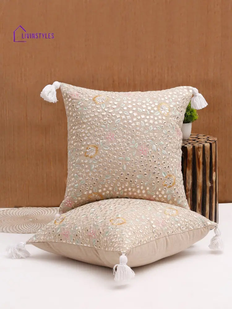 Mirror Work Cushion Cover Set Of 2 (16X16 Inch)