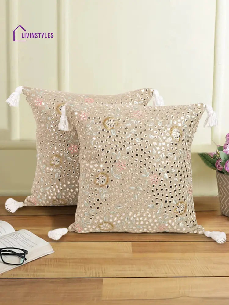 Mirror Work Cushion Cover Set Of 2 (16X16 Inch)