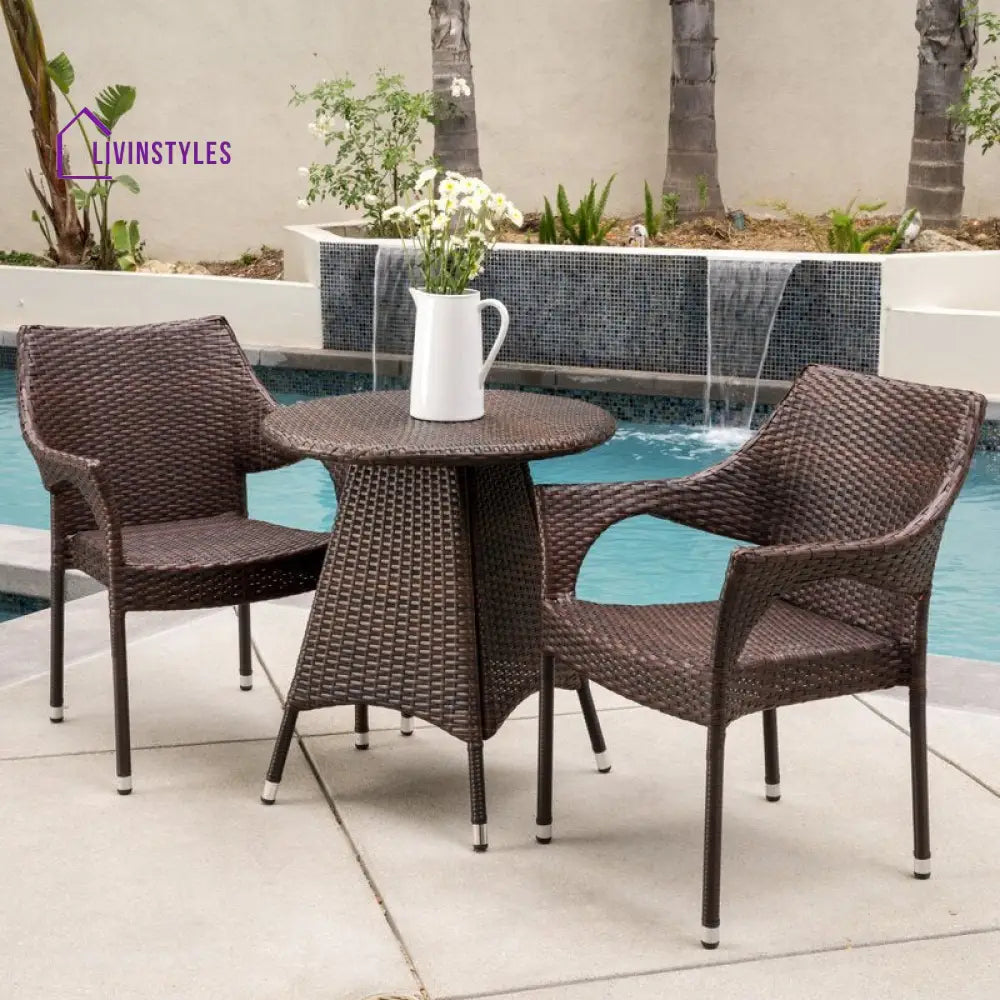 Misha Outdoor Patio Seating Set 2 Chairs and 1 Table Set (Dark Brown) - Coffee Table Sets