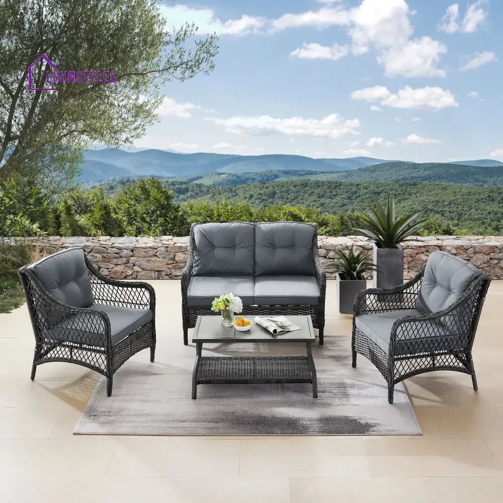 Mishil Outdoor Sofa Set 2 Seater 2 Single seater and 1 Center Table (Grey) - Sofa Sets
