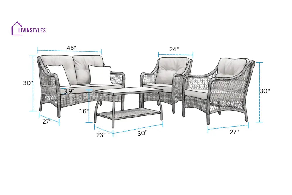 Mishil Outdoor Sofa Set 2 Seater 2 Single seater and 1 Center Table (Grey) - Sofa Sets