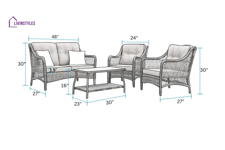 Mishil Outdoor Sofa Set 2 Seater 2 Single seater and 1 Center Table (Grey) - Sofa Sets