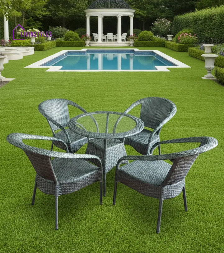 Mishka Outdoor Patio Seating Set 4 Chairs and 1 Table Set (Silver) - Coffee Table Sets