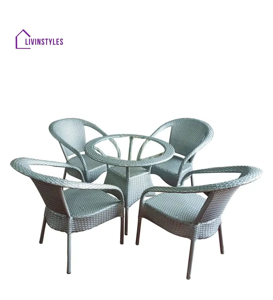 Mishka Outdoor Patio Seating Set 4 Chairs and 1 Table Set (Silver) - Coffee Table Sets