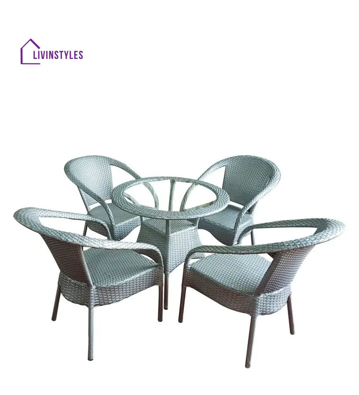 Mishka Outdoor Patio Seating Set 4 Chairs and 1 Table Set (Silver) - Coffee Table Sets