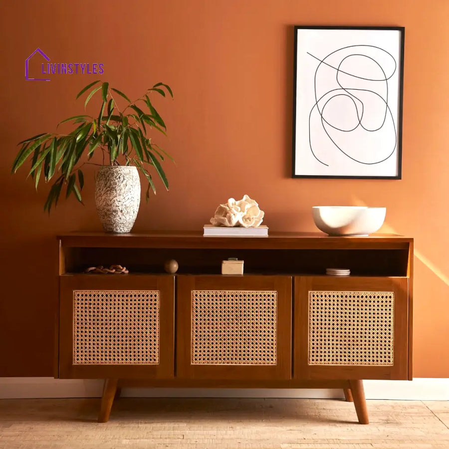 Mishka Teak Wood & Rattan TV Unit Teak Wood TV Unite