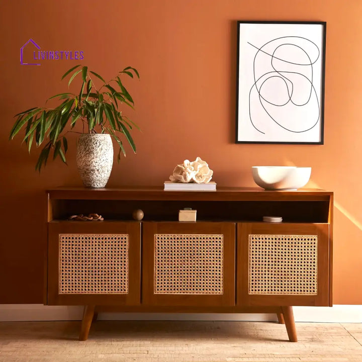 Mishka Teak Wood & Rattan TV Unit Teak Wood TV Unite
