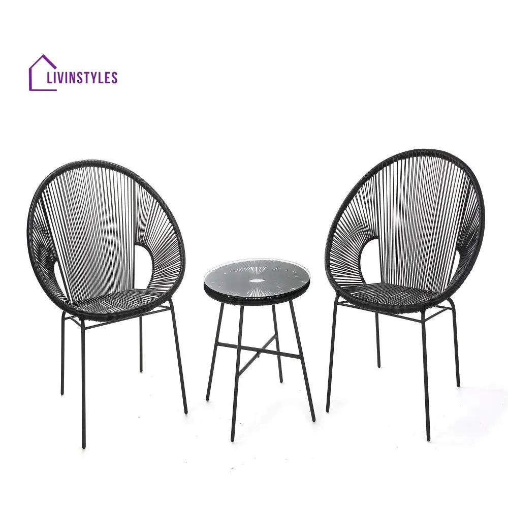 Misht Outdoor Patio Seating Set 2 Chairs and 1 Table Set (Black) - Coffee Table Sets
