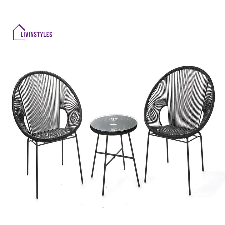 Misht Outdoor Patio Seating Set 2 Chairs and 1 Table Set (Black) - Coffee Table Sets