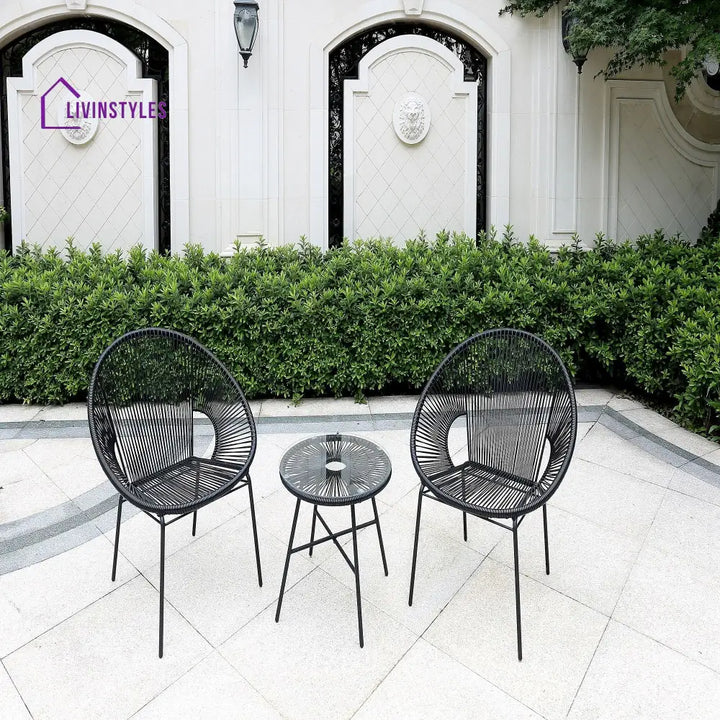 Misht Outdoor Patio Seating Set 2 Chairs and 1 Table Set (Black) - Coffee Table Sets