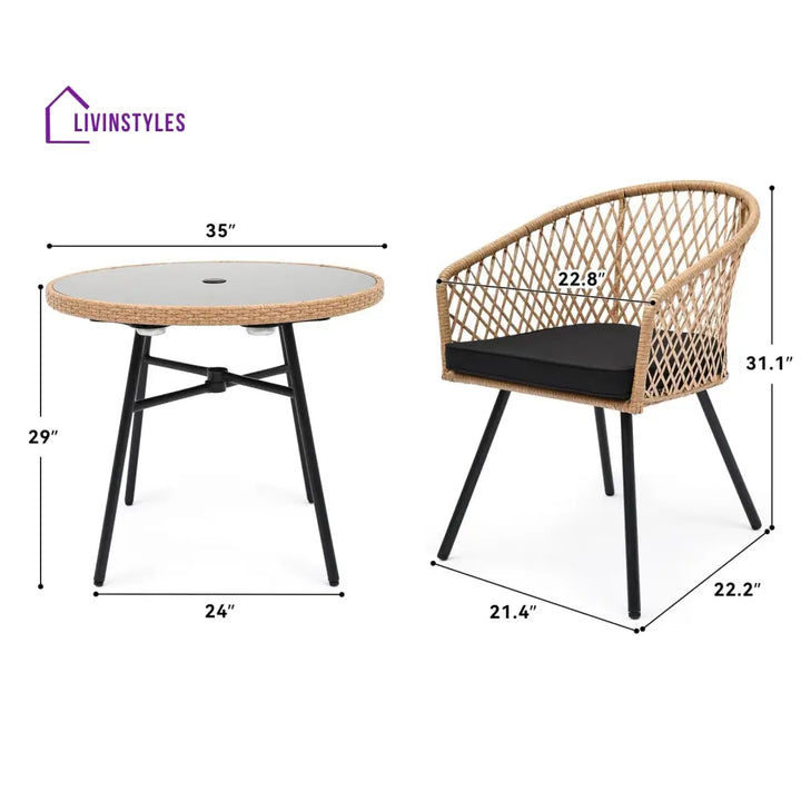 Mitra Outdoor Patio Seating Set 4 Chairs And 1 Table (Tan + Black) Coffee Sets