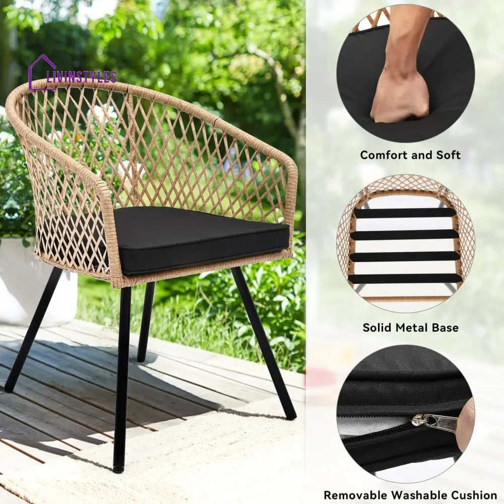 Mitra Outdoor Patio Seating Set 4 Chairs And 1 Table (Tan + Black) Coffee Sets