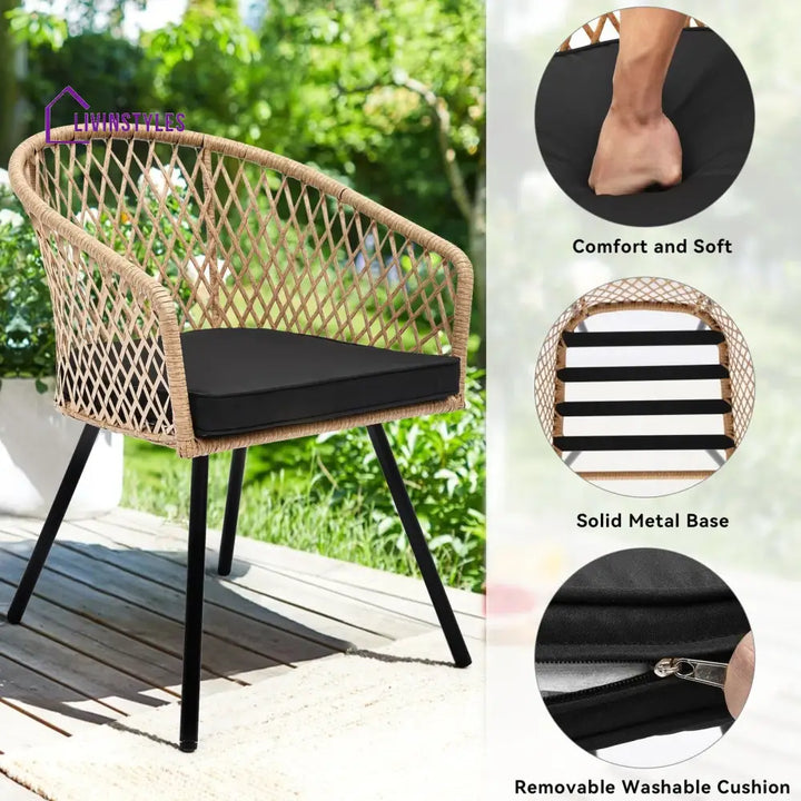 Mitra Outdoor Patio Seating Set 4 Chairs And 1 Table (Tan + Black) Coffee Sets