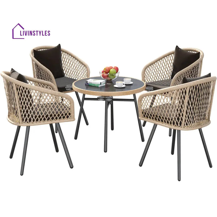Mitra Outdoor Patio Seating Set 4 Chairs And 1 Table (Tan + Black) Coffee Sets