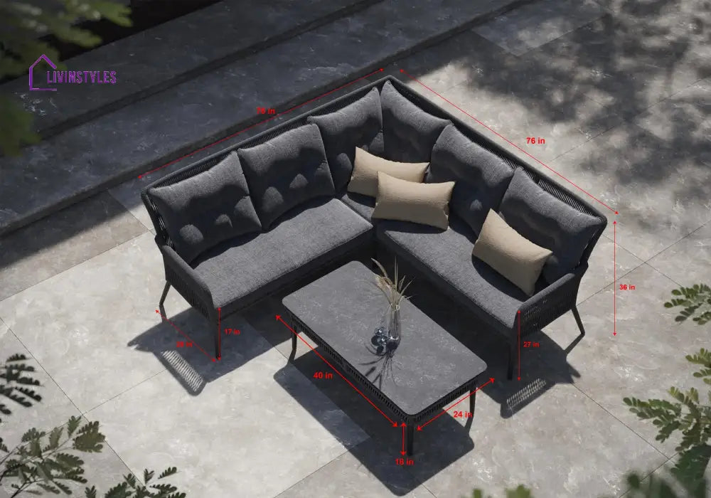 Mitya Outdoor Garden Balcony Sofa Set 5 Seater and 1 Center Table Set Braid & Rope (Dark + Grey) - Sofa Sets