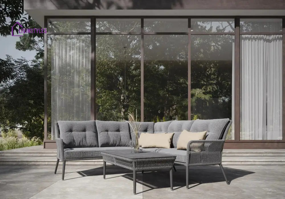 Mitya Outdoor Garden Balcony Sofa Set 5 Seater and 1 Center Table Set Braid & Rope (Dark + Grey) - Sofa Sets