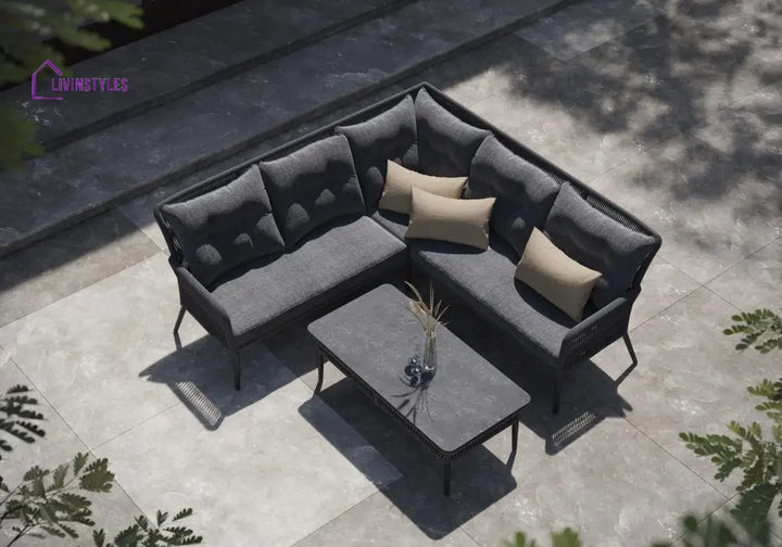 Mitya Outdoor Garden Balcony Sofa Set 5 Seater and 1 Center Table Set Braid & Rope (Dark + Grey) - Sofa Sets