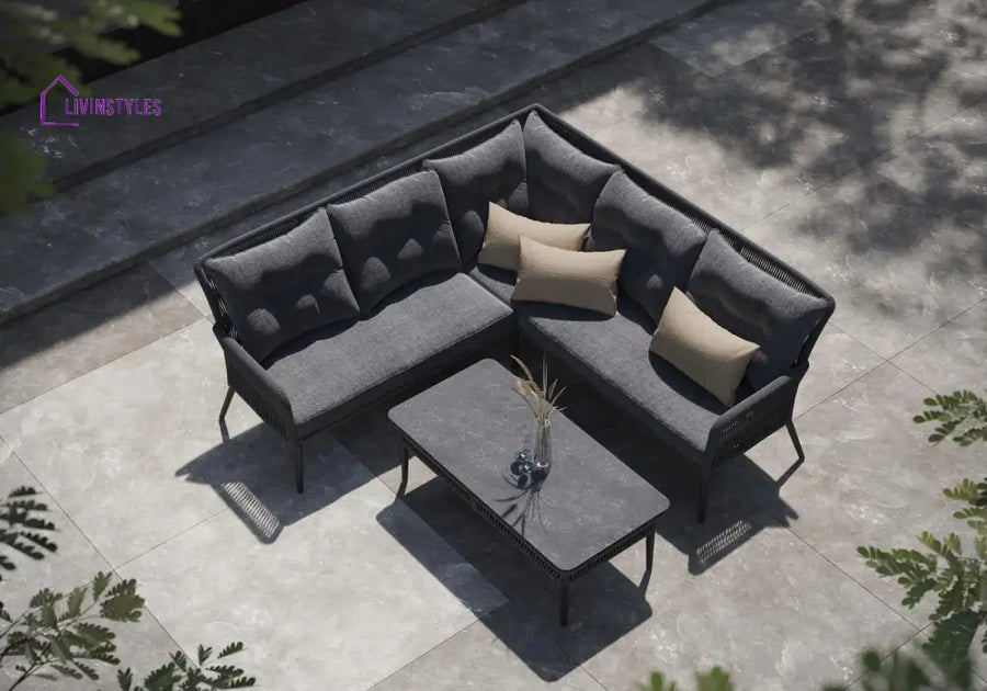 Mitya Outdoor Garden Balcony Sofa Set 5 Seater and 1 Center Table Set Braid & Rope (Dark + Grey) - Sofa Sets